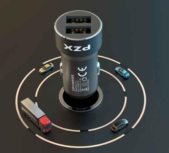Pzx modèle C915 Chargeur de voiture USB double métal 2.4A