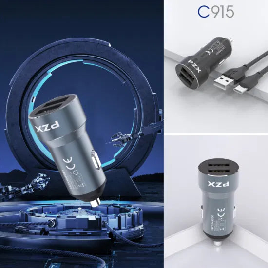 Pzx modèle C915 Chargeur de voiture USB double métal 2.4A